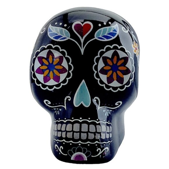 Sugar Skull Salt Pepper Shaker Set Ceramic Day of the Dead Multicolor Black 2 PC - Picture 4 of 16